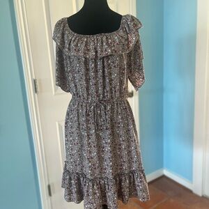 NWT Nine Britton Floral Dress Womens L Gray Off Shoulder